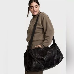 NWT Victorias Secret Black Floral Pattern Large Duffle Bag